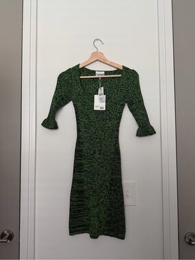 GANNI • kelly green mini knit dress